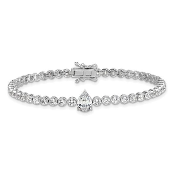 Sterling Silver Round and Pear Teardrop Bracelet